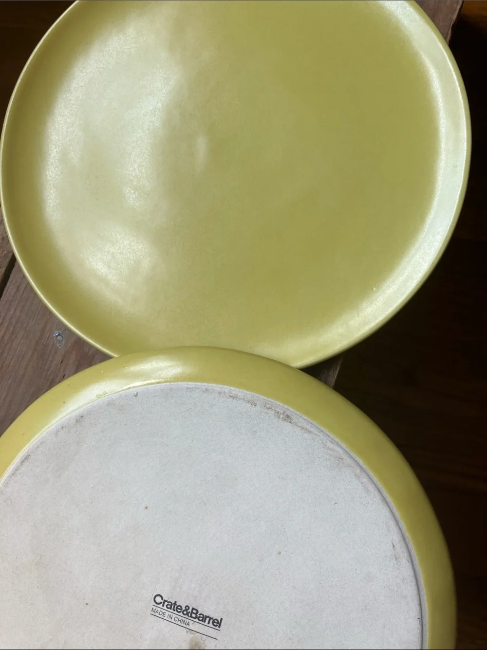 Crate&Barrel Soft Yellow Ceramic Dinner Plates — Set of 2